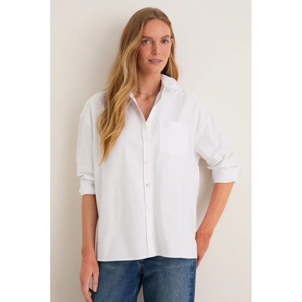 Pomander Place White Oxford Adair Boyfriend Shirt Cotton Oversized Button Up XS
